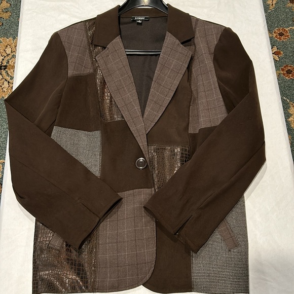 Elementz Brown Blazer Size XL One Button Closure Front Pockets Fabric Block - Picture 5 of 8